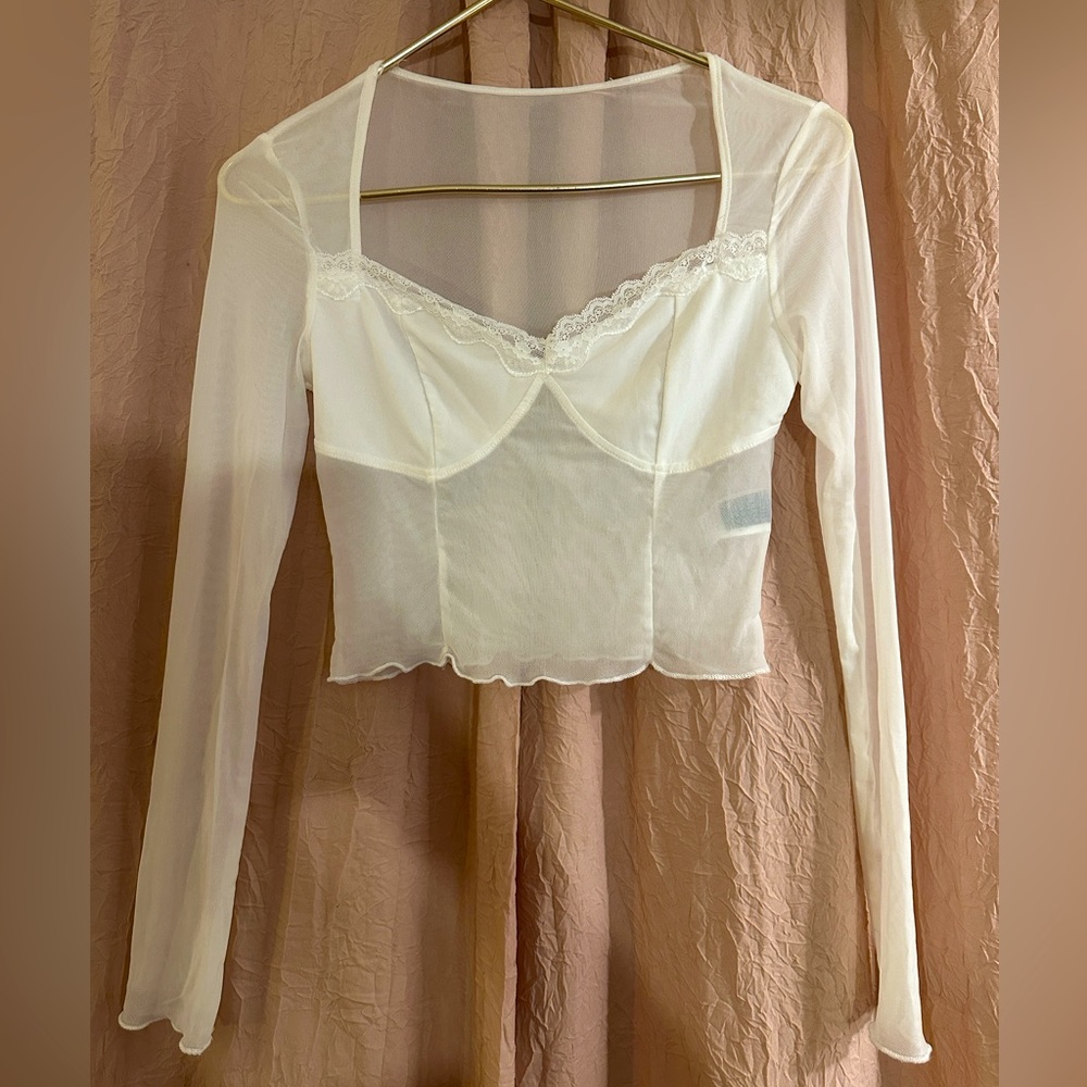 White Lace Mesh Top - Picture 1 of 1